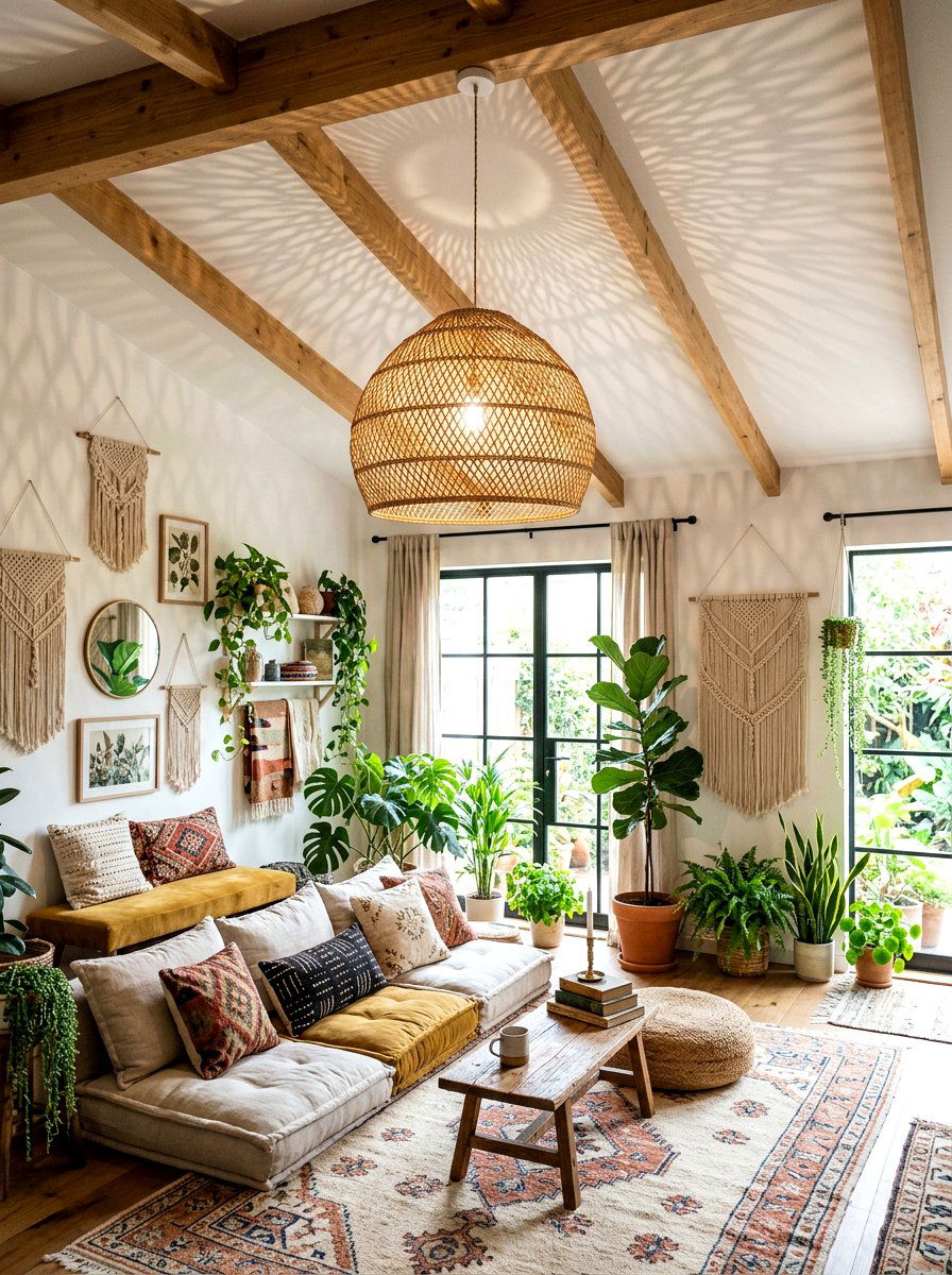 Boho Rattan Pendant Light - 30 living room lighting ideas
