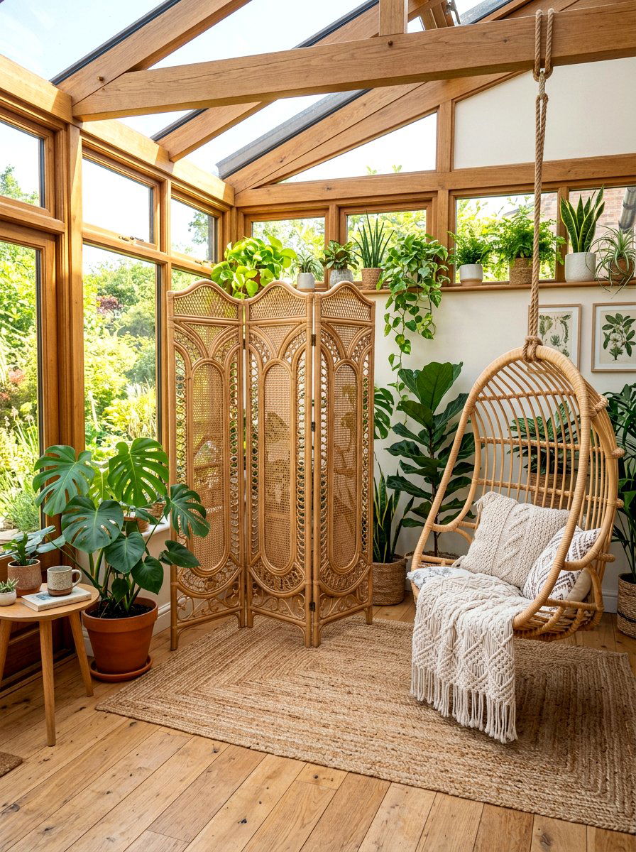 Boho Rattan Screen - 30 freestanding privacy panel ideas