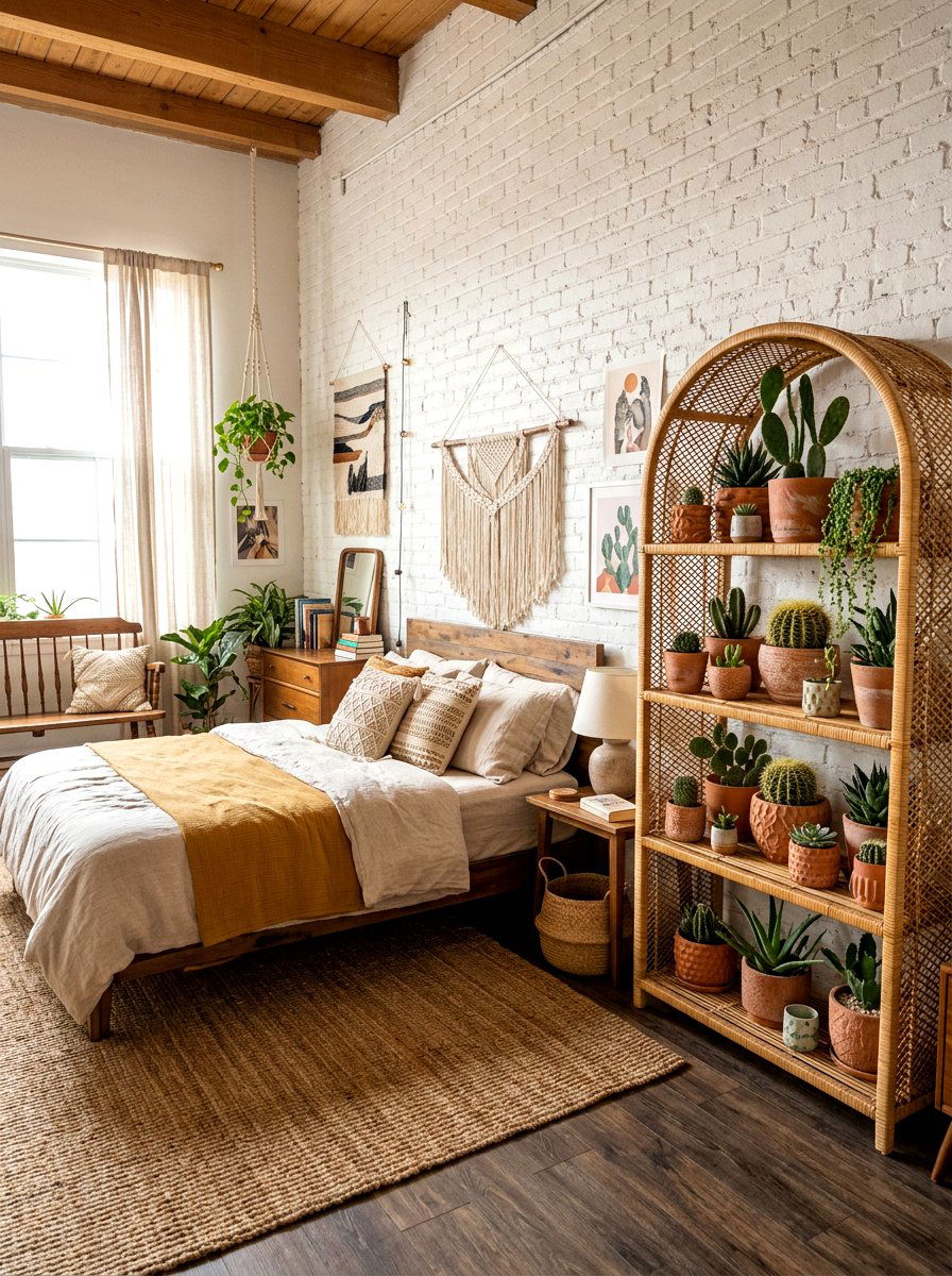 Boho Rattan Shelf - 30 cactus shelf ideas