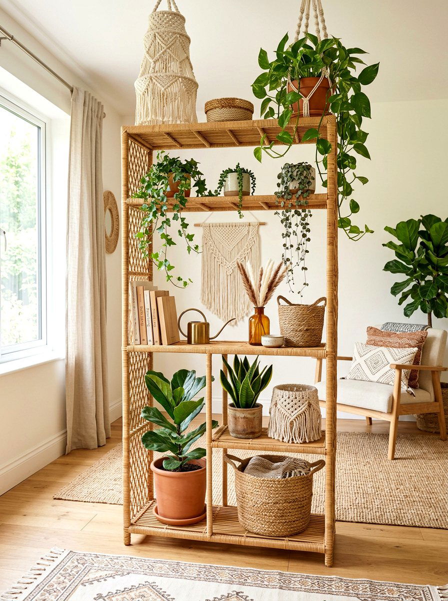 Boho Rattan Shelving - 30 shelfie styling ideas