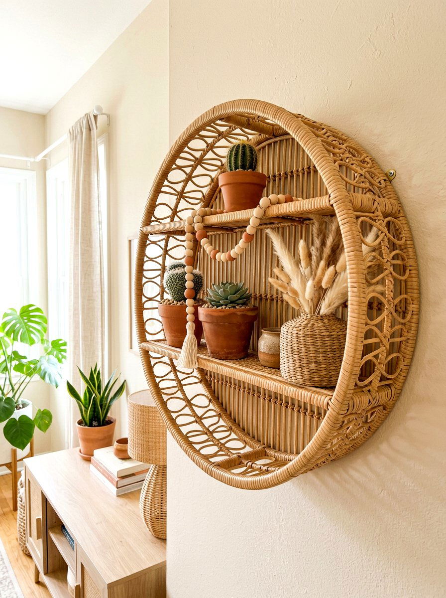 Boho Rattan Wall Shelf - 30 shelfie decor ideas
