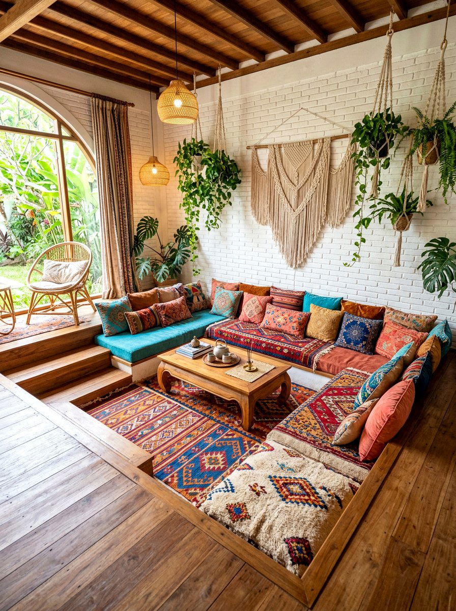 Boho Recessed Seating - 30 step down living room ideas