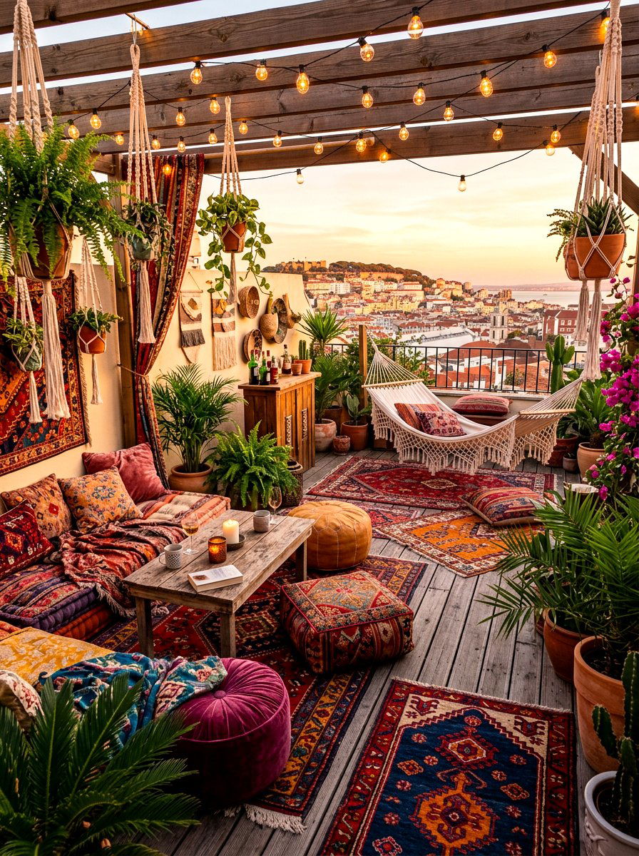 Boho Rooftop Patio - 30 rooftop patio garden ideas