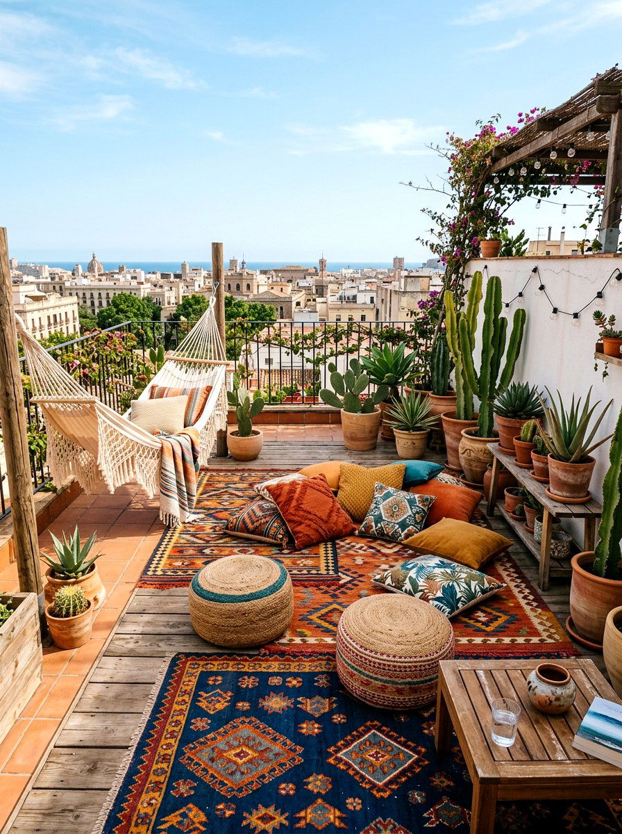 Boho Rooftop Terrace - 30 exterior seating area ideas