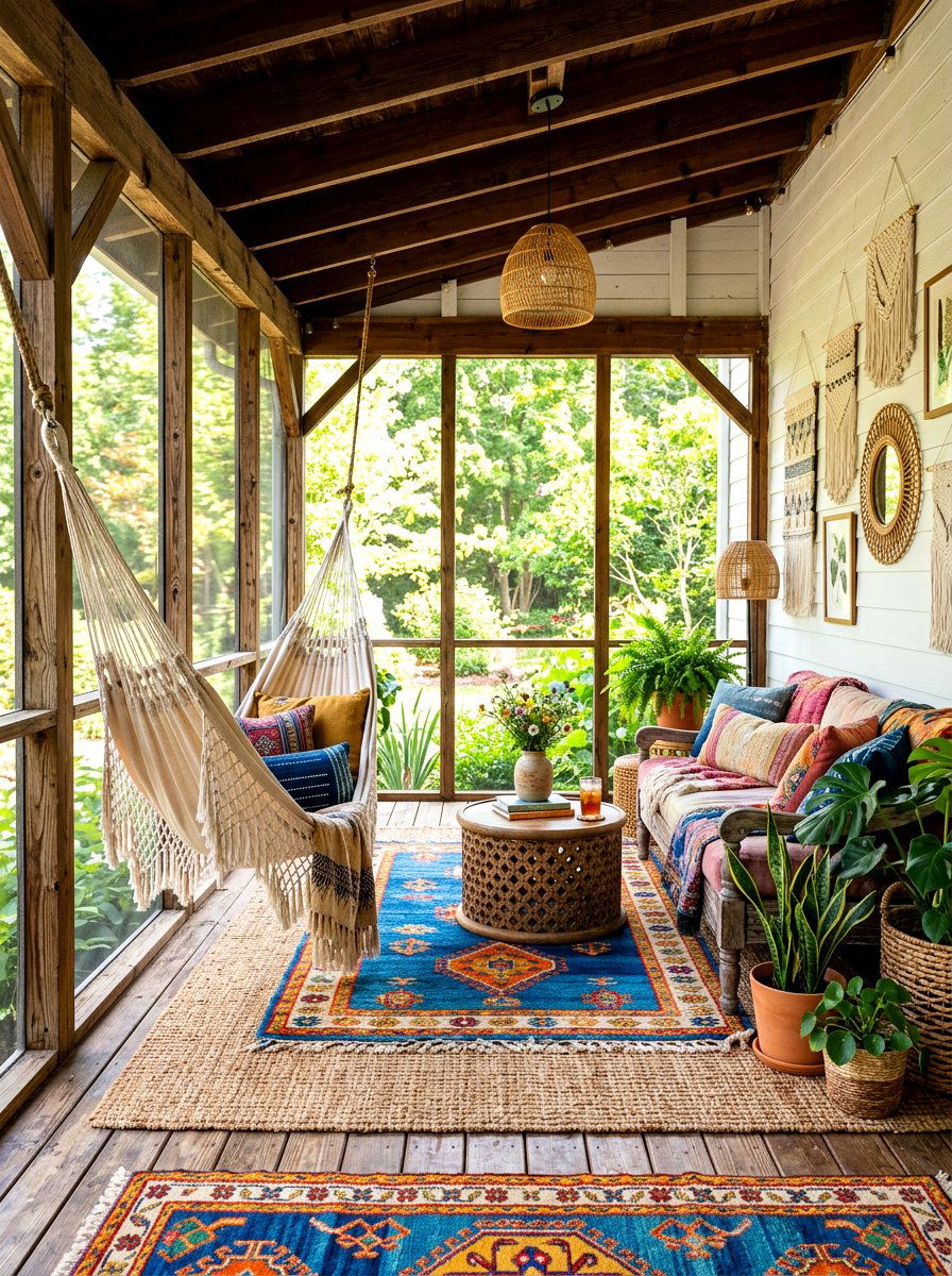 Boho Screened Porch - 30 screened porch ideas