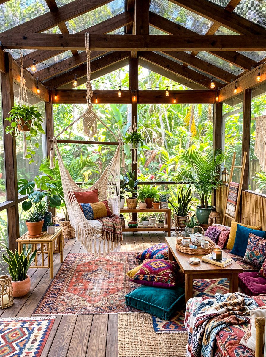 Boho Screened Porch - 30 screened patio ideas