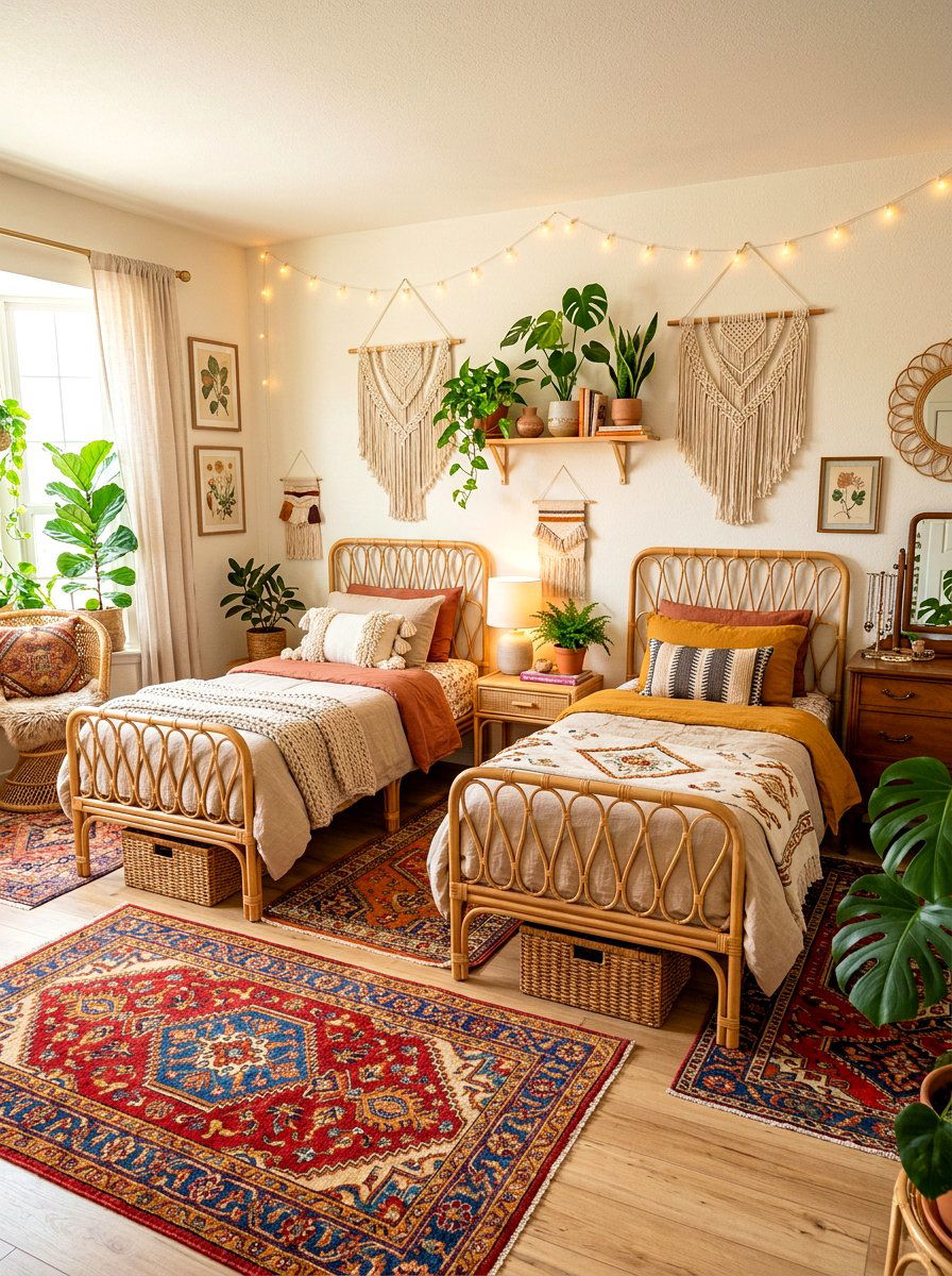 Boho Shared Bedroom - 30 shared sibling room ideas