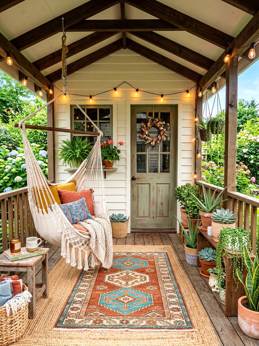 Boho She Shed Porch - 30 shed porch ideas