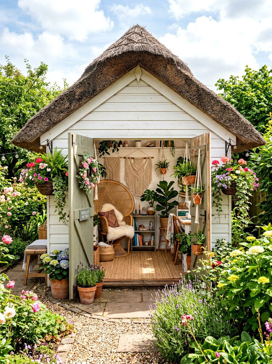 Boho She Shed - 30 office shed ideas