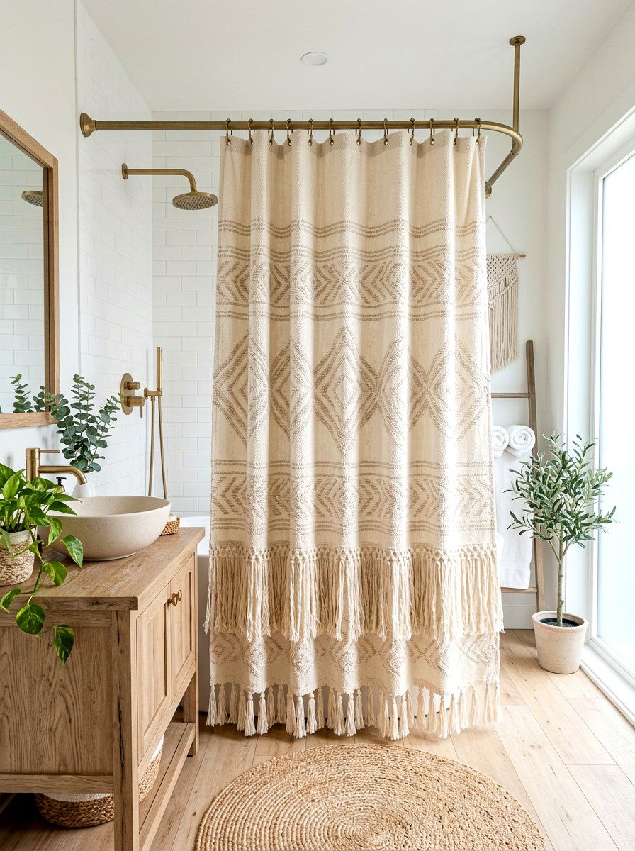 Boho Shower Curtain - 30 TikTok bathroom decor ideas