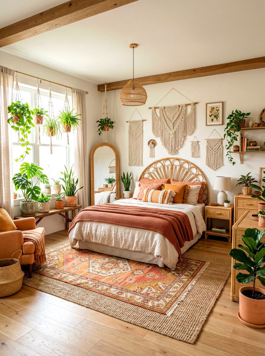 Boho Style Apricot Bedroom - 30 apricot bedroom ideas