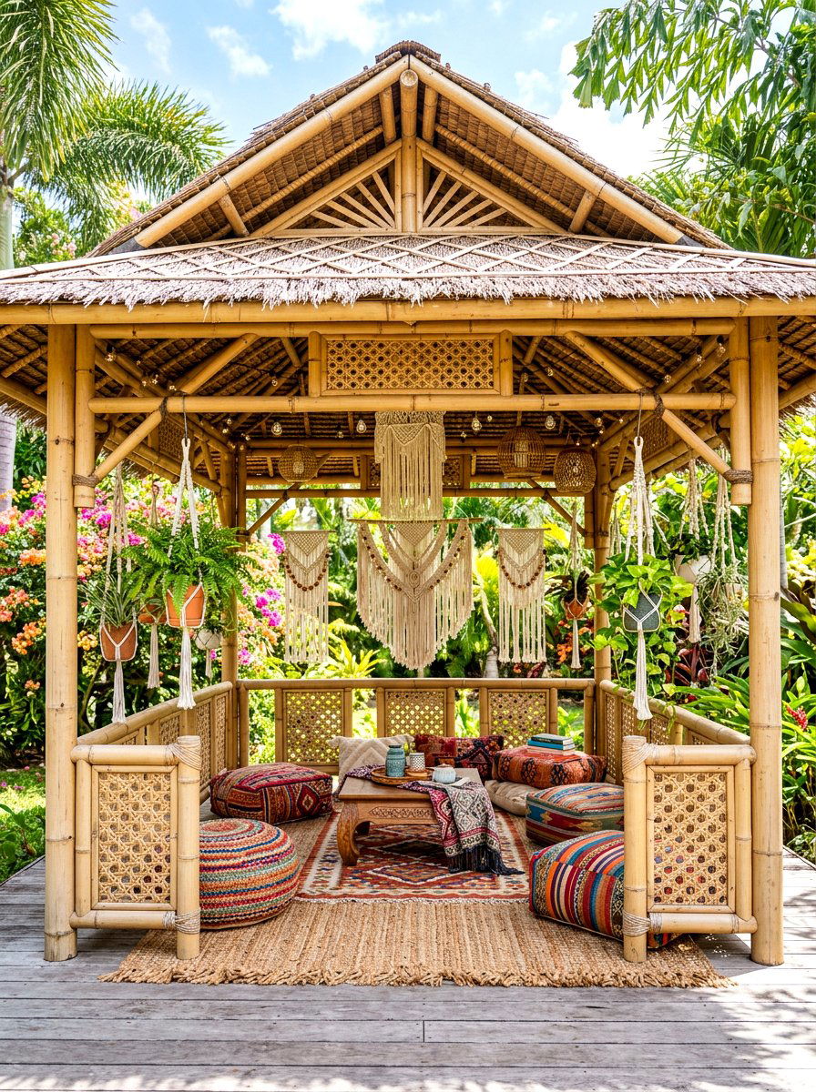 Boho Style Bamboo Pavilion - 30 backyard pavilion ideas