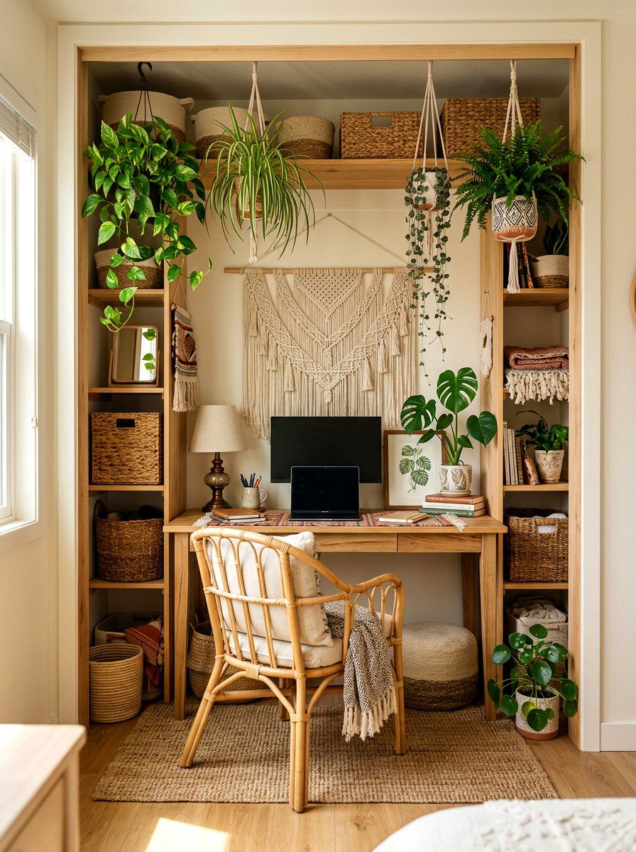 Boho Style Closet Office - 30 cloffice apartment ideas