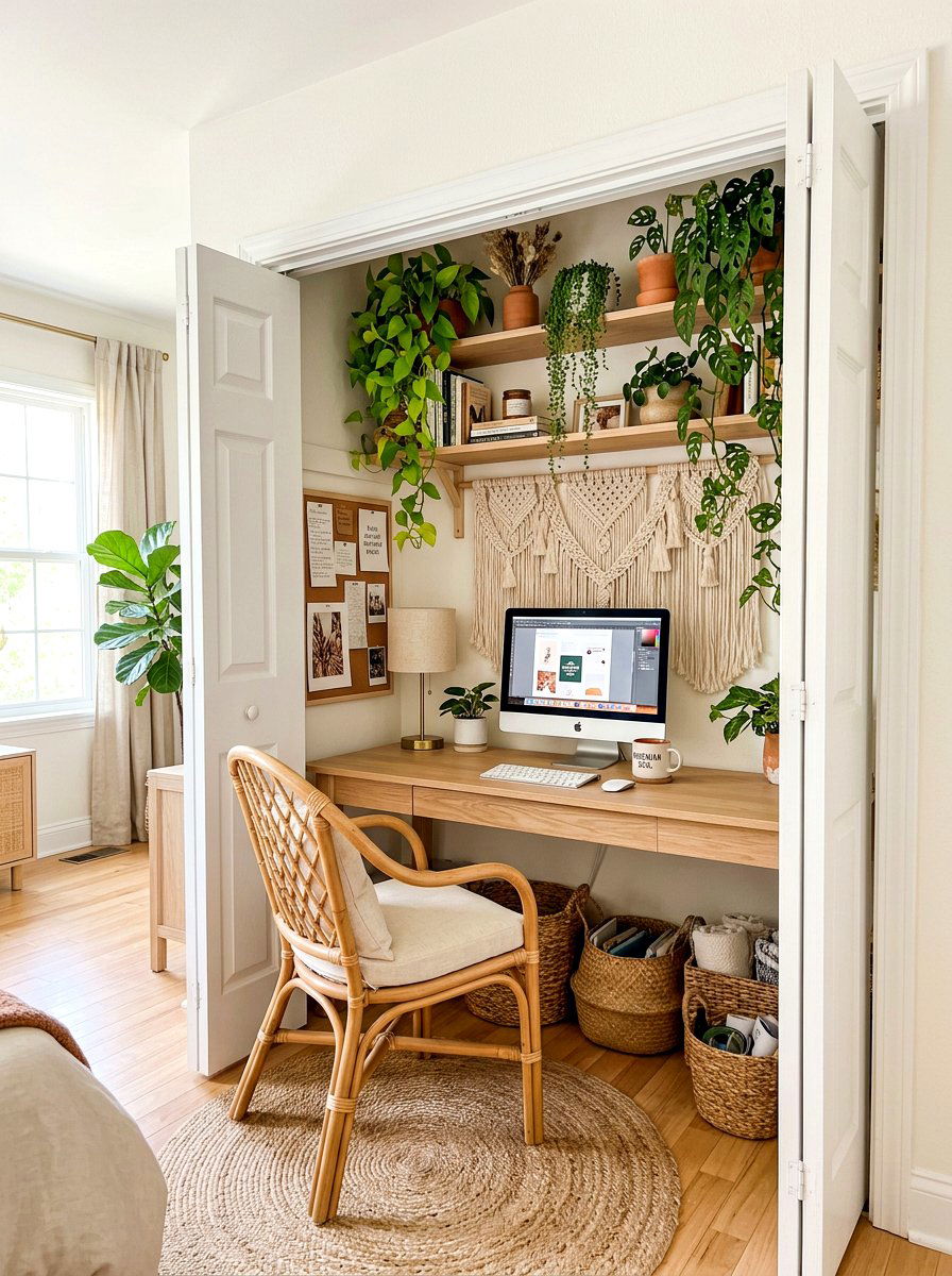 Boho Style Closet Office - 30 cloffice ideas