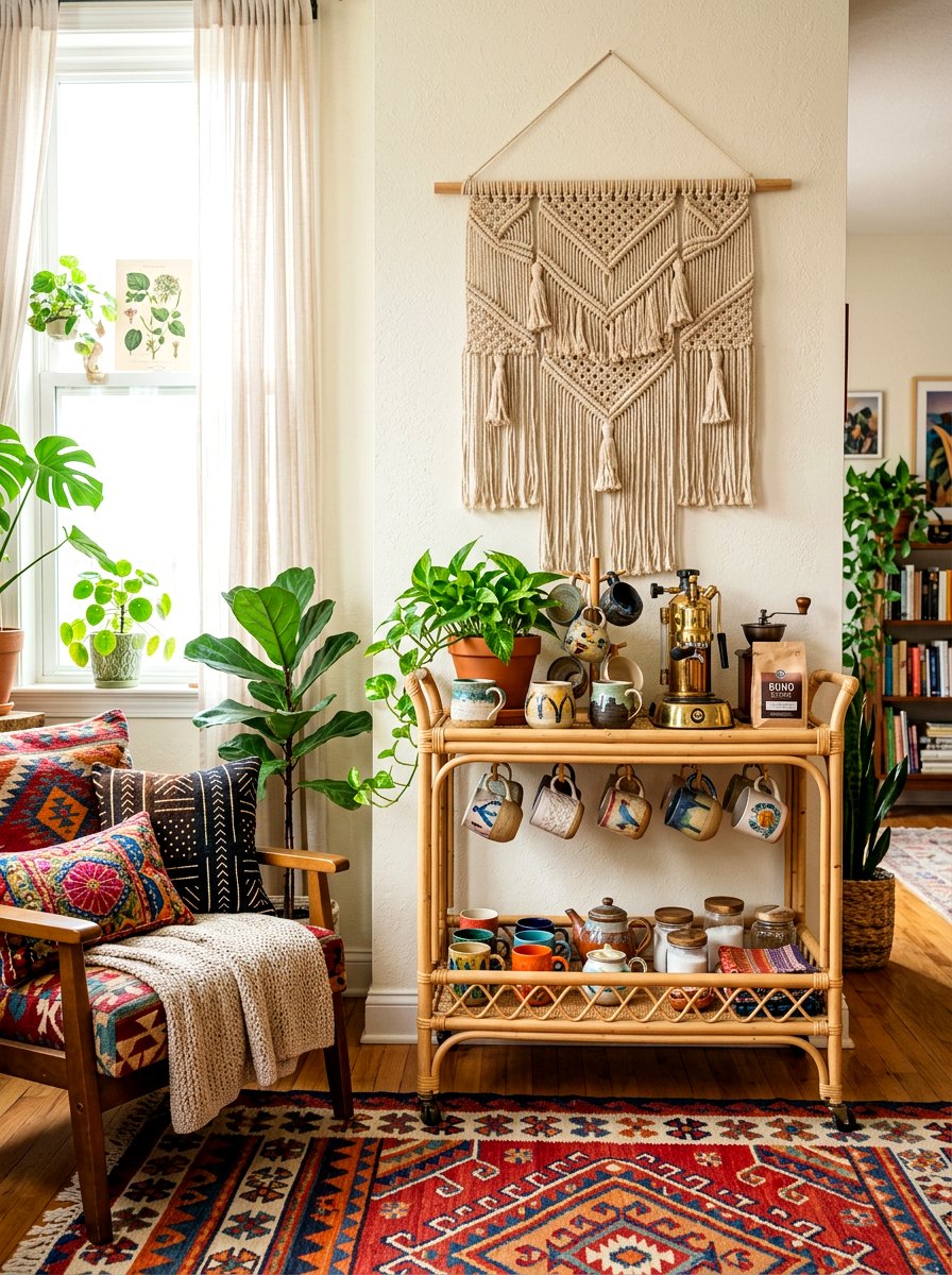 Boho Style Coffee Area - 30 bedroom coffee corner ideas
