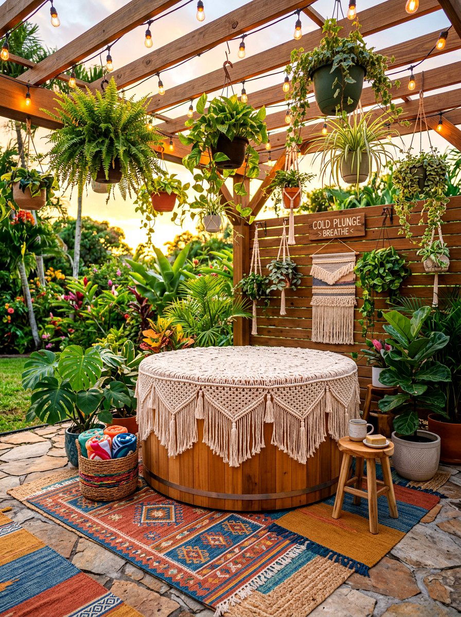 Boho Style Cold Plunge - 30 cold plunge patio ideas