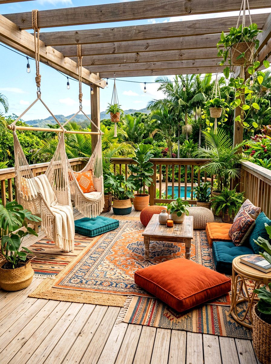 Boho Style Deck - 30 backyard patio ideas