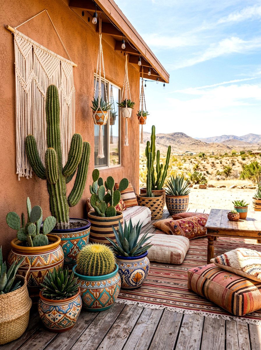 Boho Style Desert Succulents - 30 porch planter arrangement ideas for summer