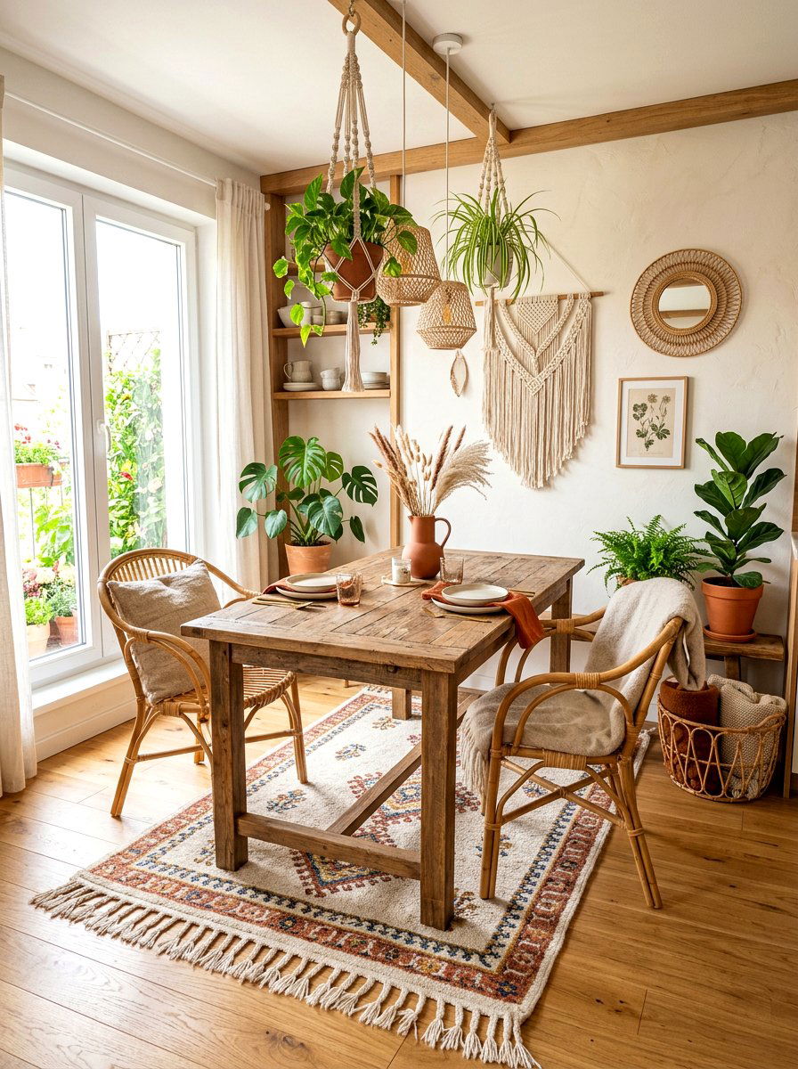 Boho Style Dining Nook - 30 small dining nook ideas
