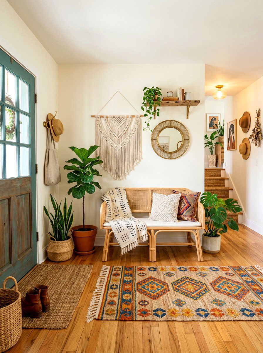 Boho Style Entryway - 30 apartment entryway styling ideas