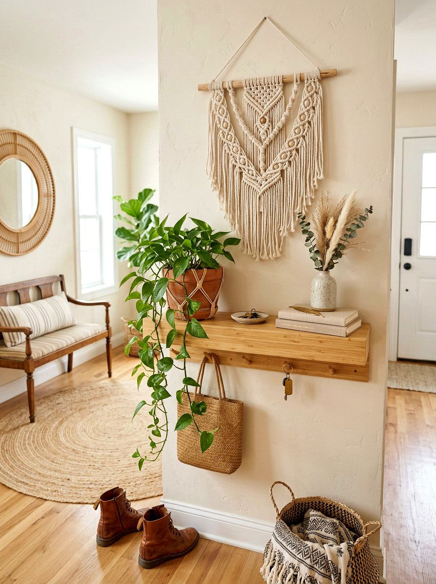 Boho Style Floating Entry Shelf - 30 floating entry shelf ideas