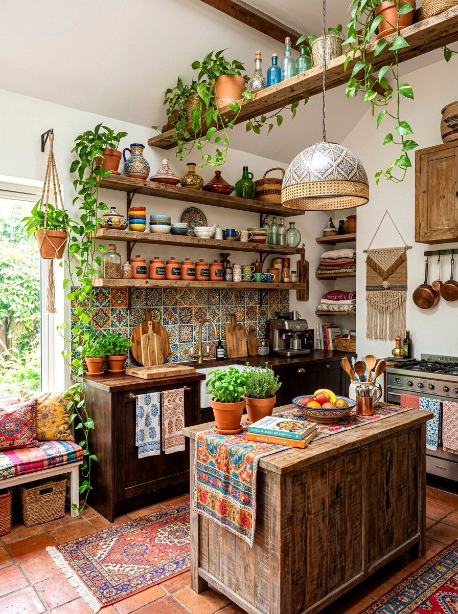 Boho Style Kitchen Shelving - 30 kitchen shelfie ideas