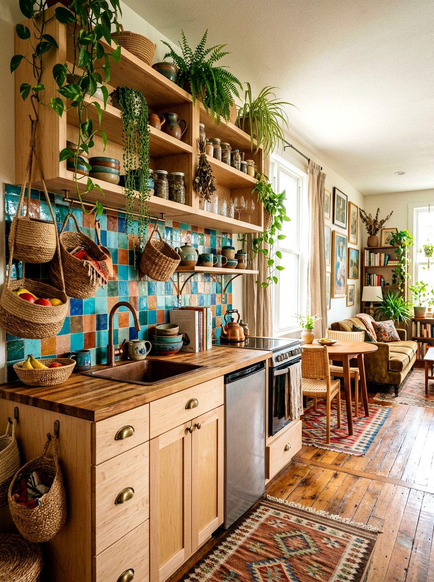 Boho Style Kitchenette - 30 studio kitchenette ideas