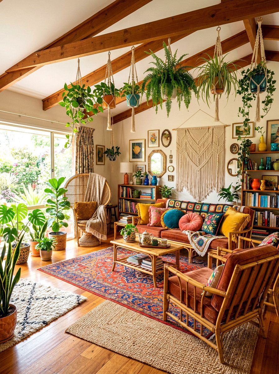 Boho Style Living Room - 30 grandma core living room ideas