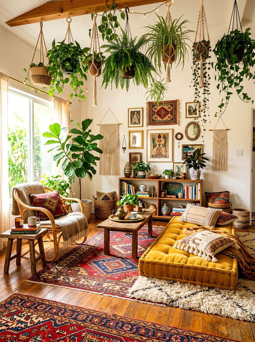 Boho Style Lounge Area - 30 holiday hosting room ideas