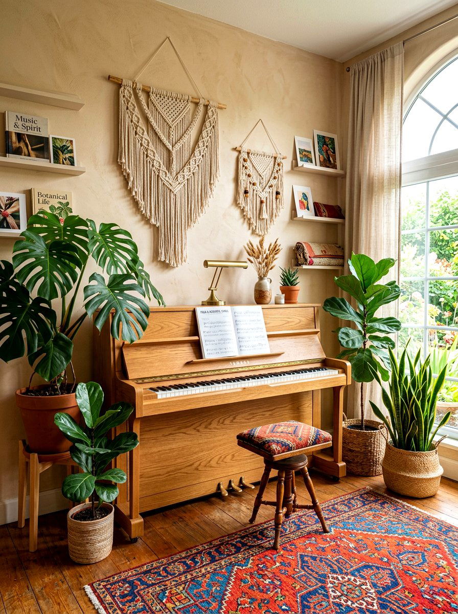 Boho Style Music Corner - 30 piano corner ideas