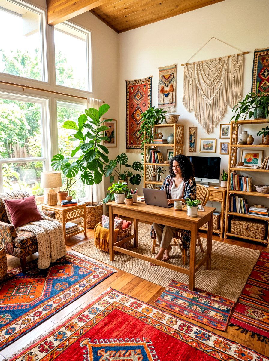 Boho Style Office - 30 maximalist office ideas