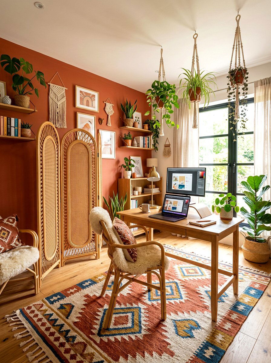 Boho Style Office - 30 video call background office ideas