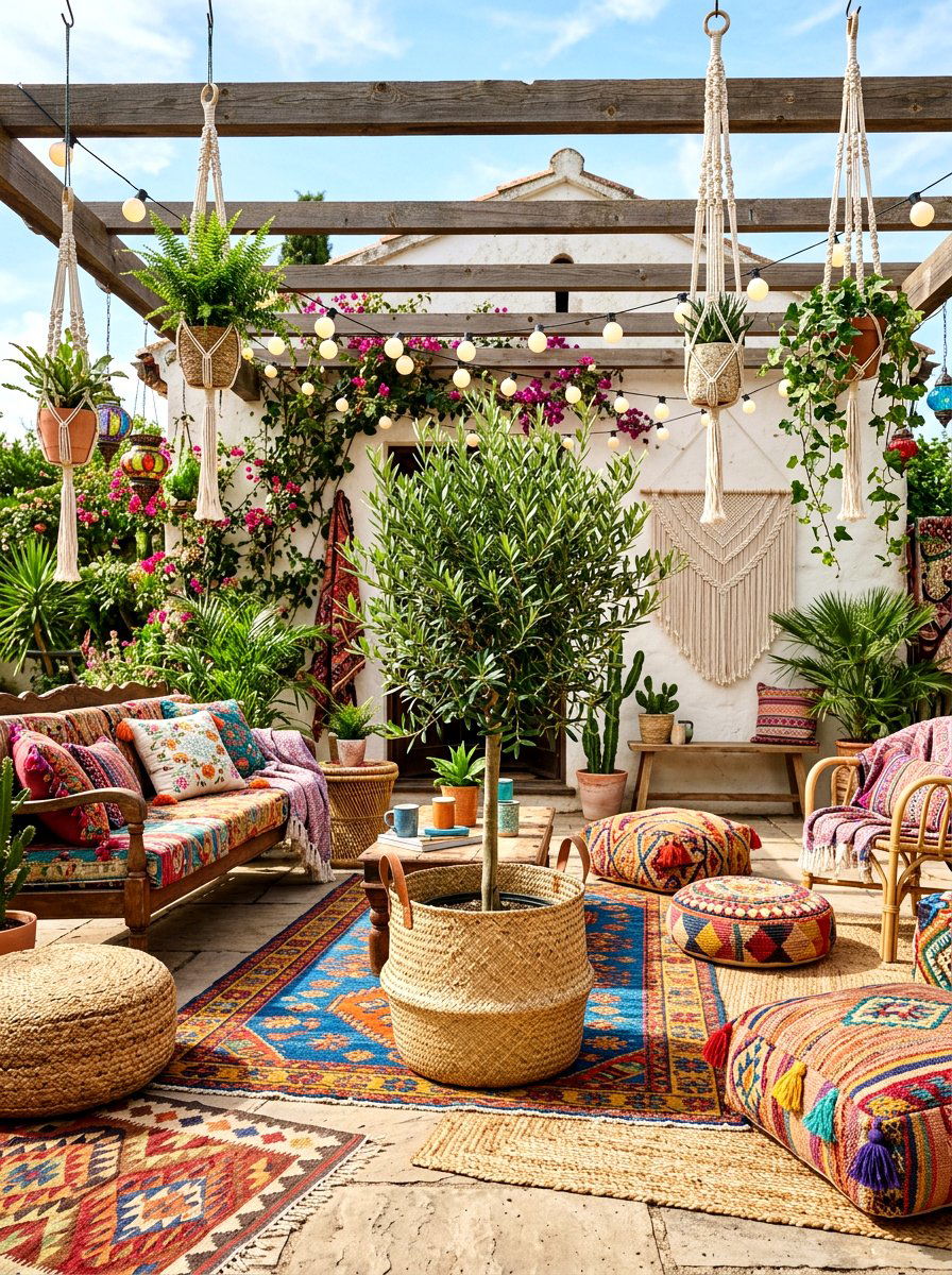 Boho Style Olive Tree Patio - 30 olive tree patio ideas