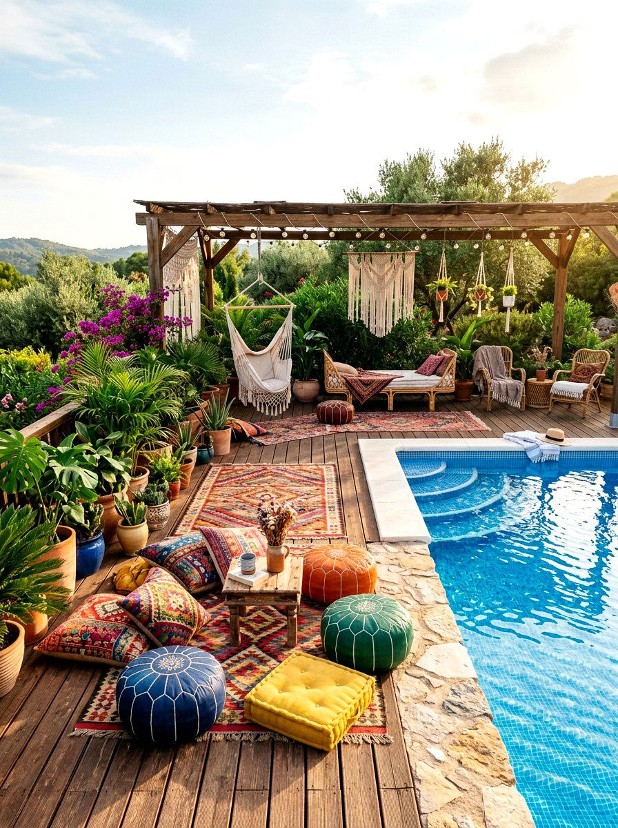 Boho Style Pool Deck - 30 stock tank pool deck ideas