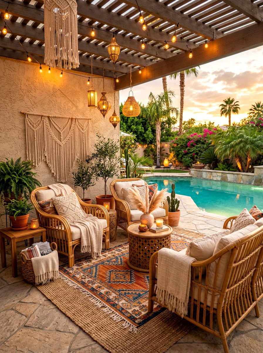 Boho Style Pool Patio - 30 pool patio ideas