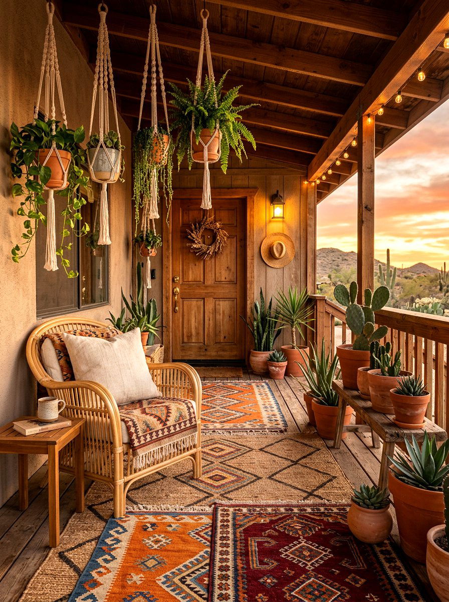 Boho Style Porch Entry - 30 small front porch ideas