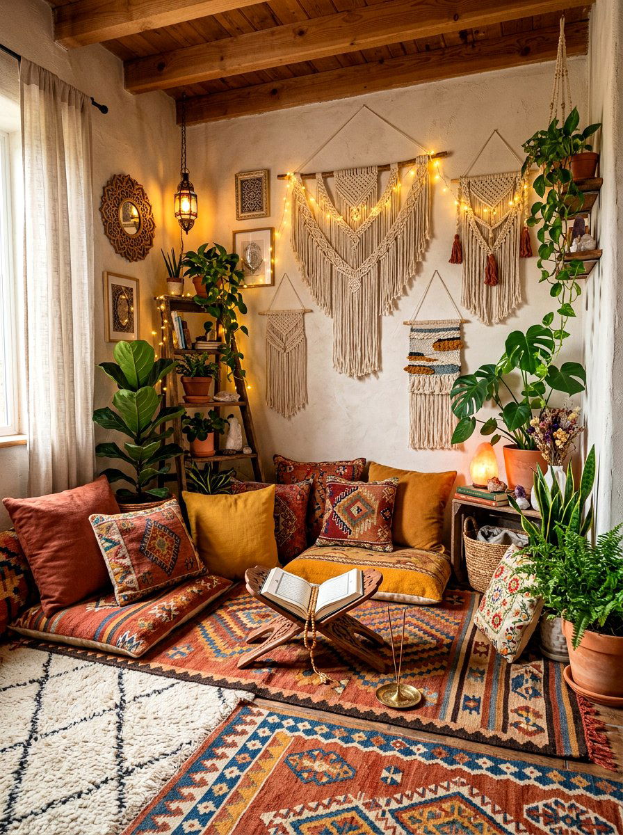 Boho Style Prayer Nook - 30 prayer room ideas