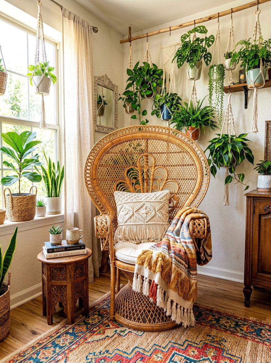 Boho Style Rattan Chair - 30 balcony lounge chair ideas
