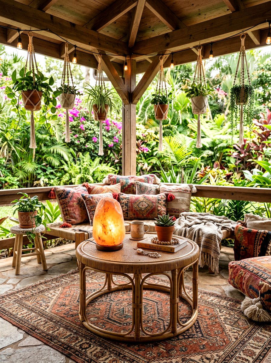 Boho Style Salt Lamp - 30 salt lamp corner ideas