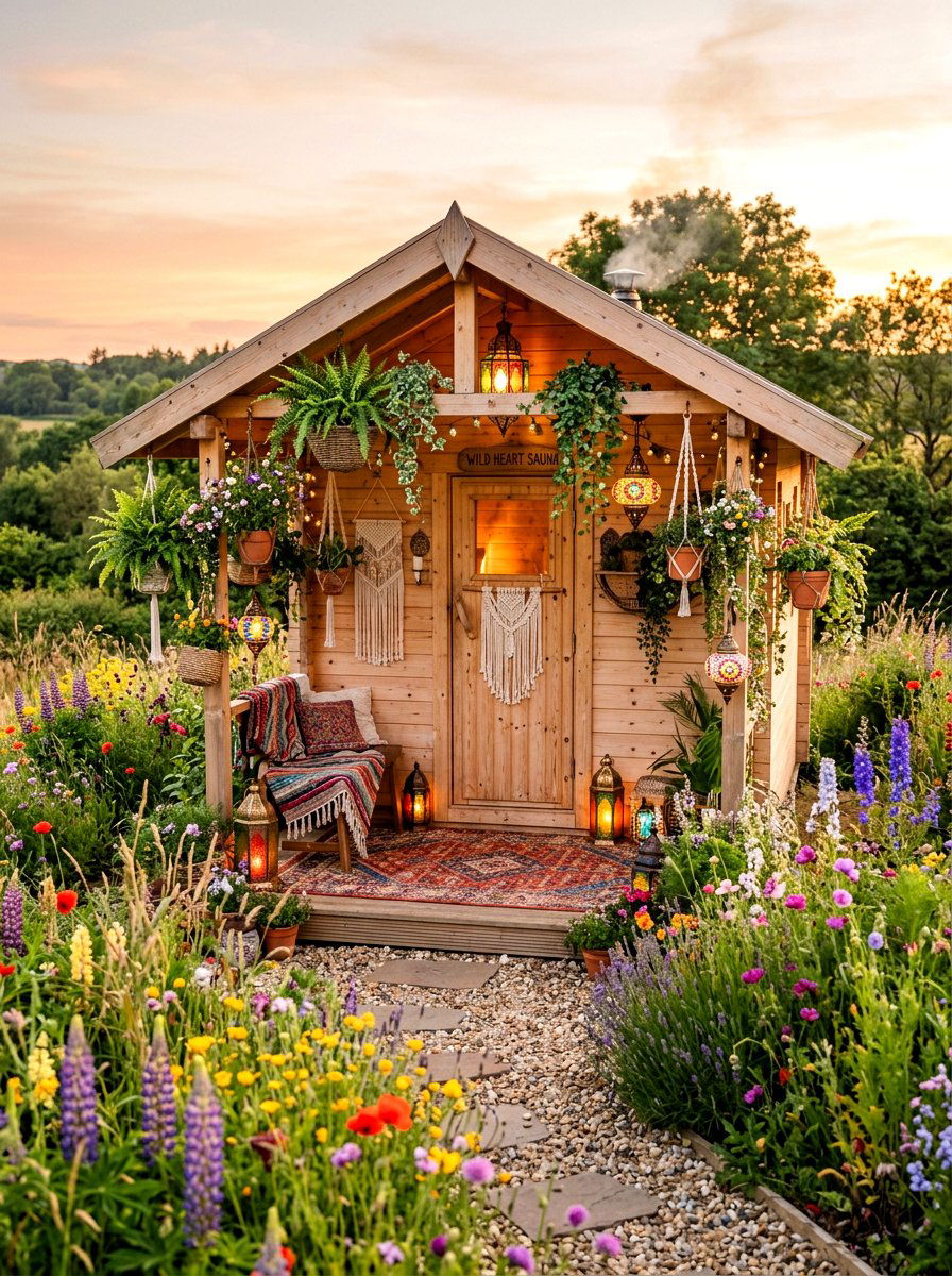 Boho Style Sauna - 30 backyard sauna ideas