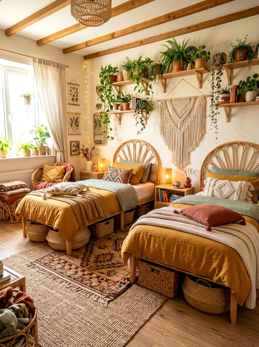 Boho Style Shared Room - 30 shared sibling room decor ideas