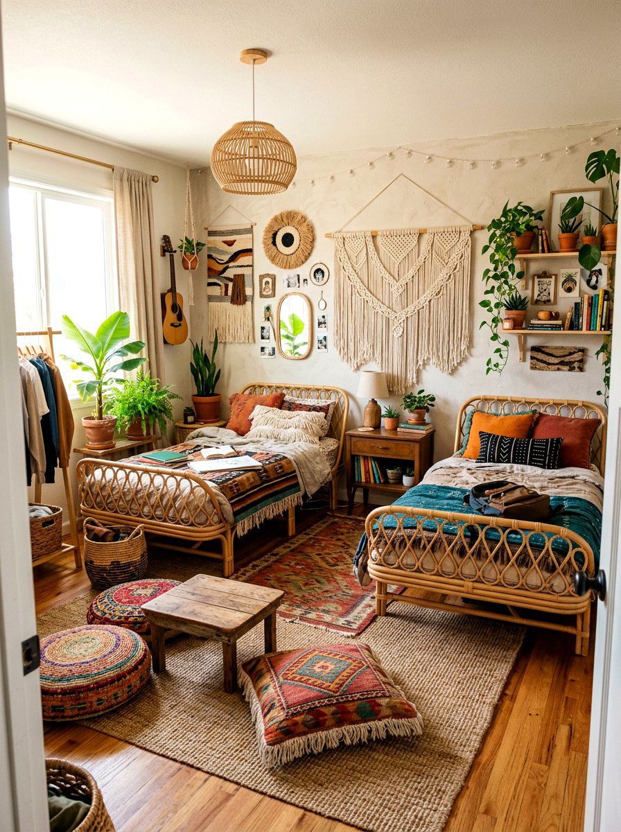 Boho Style Shared Room - 30 boys shared bedroom ideas