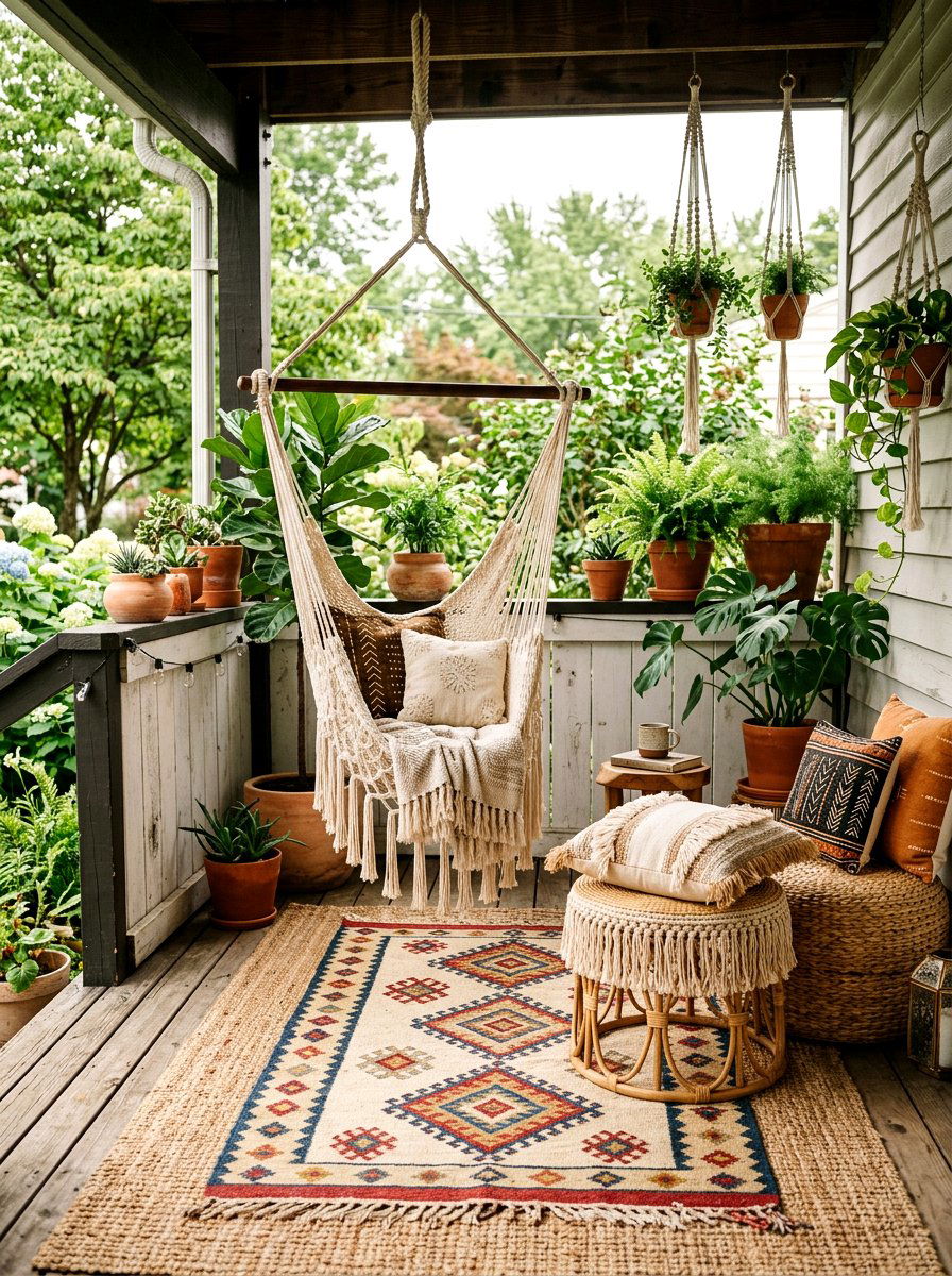 Boho Style Small Porch - 30 tiny front porch ideas