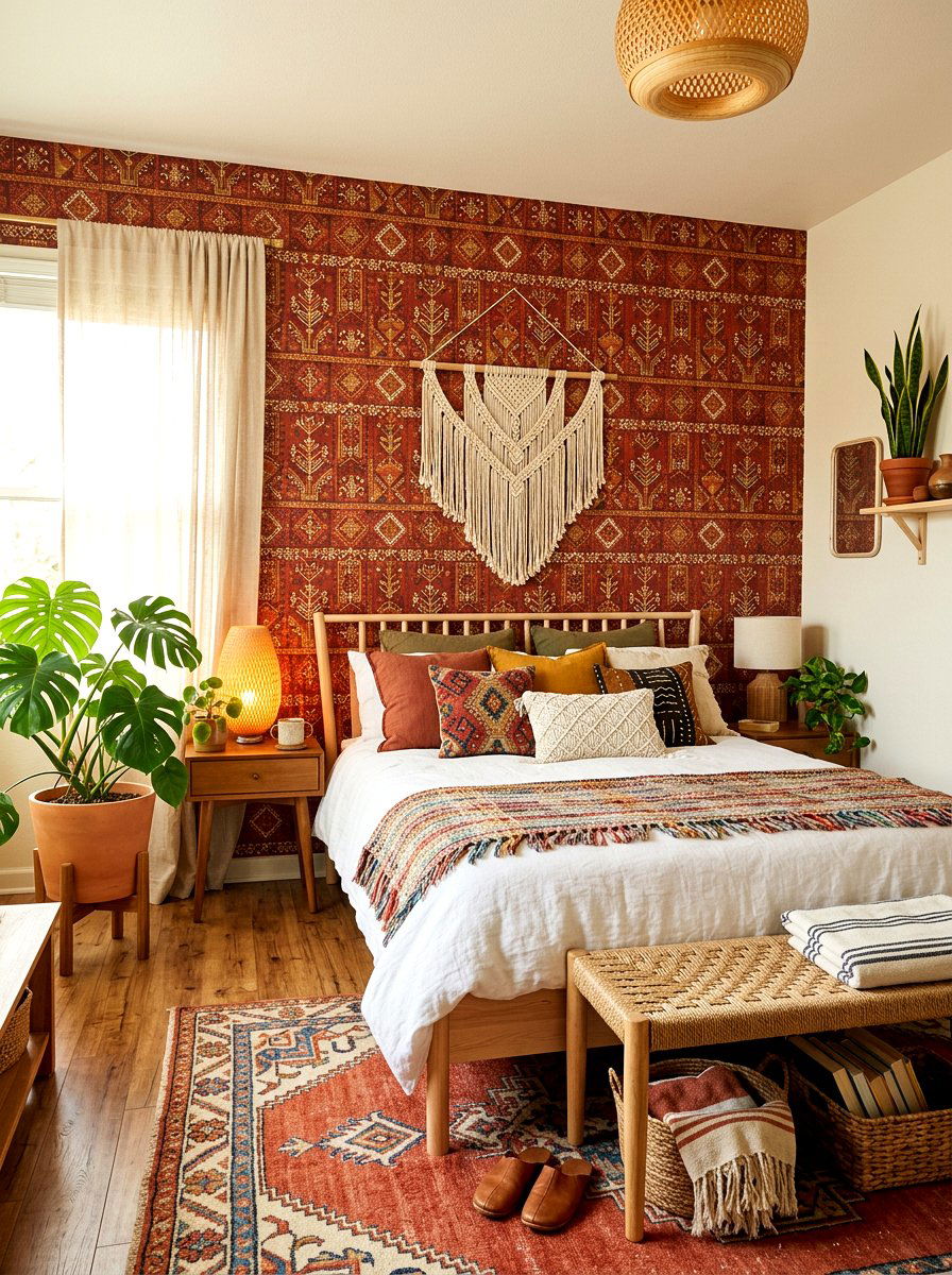 Boho Style Wallpaper - 30 bedroom wallpaper accent ideas