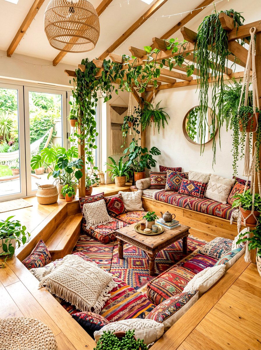 Boho Sunken Living Space - 30 conversation pit living room ideas