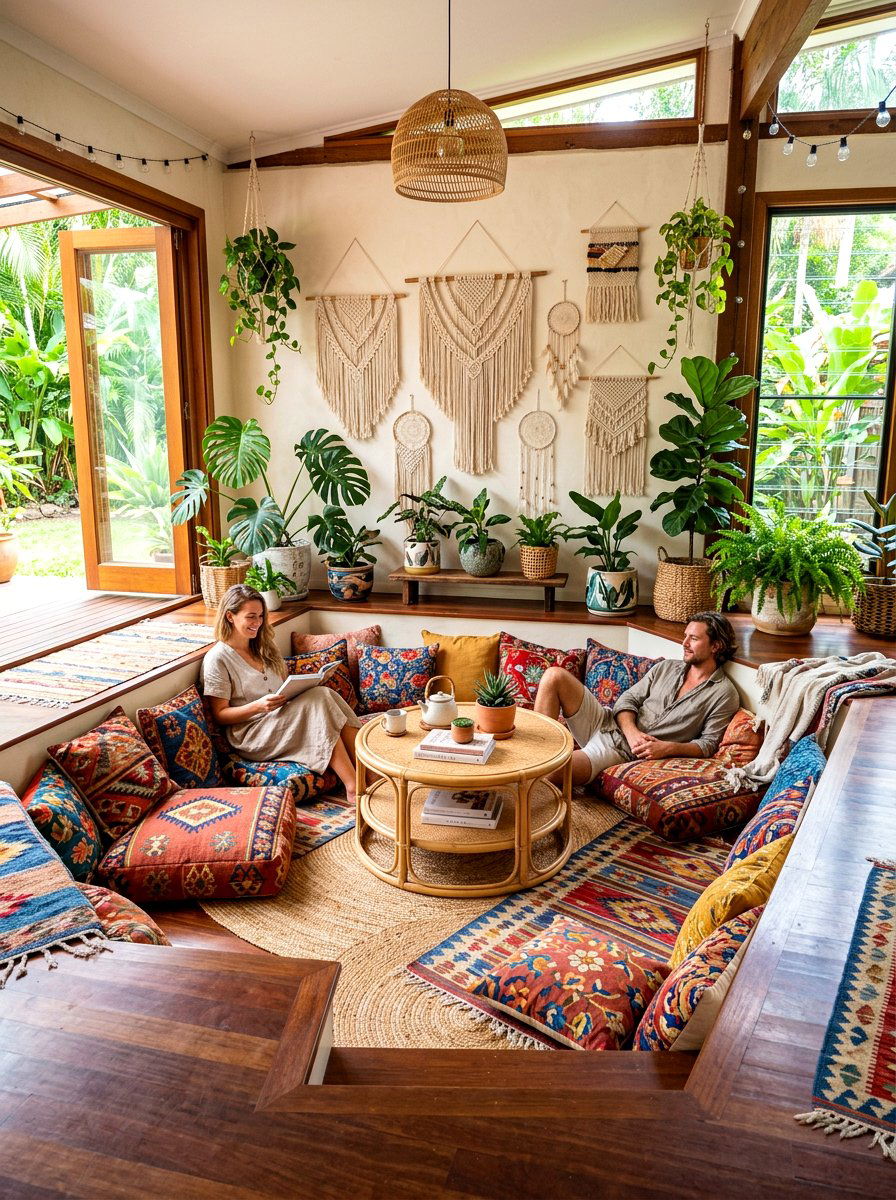 Boho Sunken Lounge - 30 sunken living room ideas