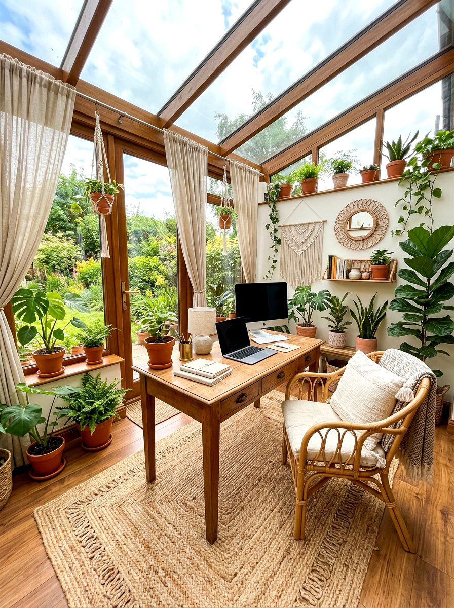 Boho Sunroom Office - 30 sunroom office ideas