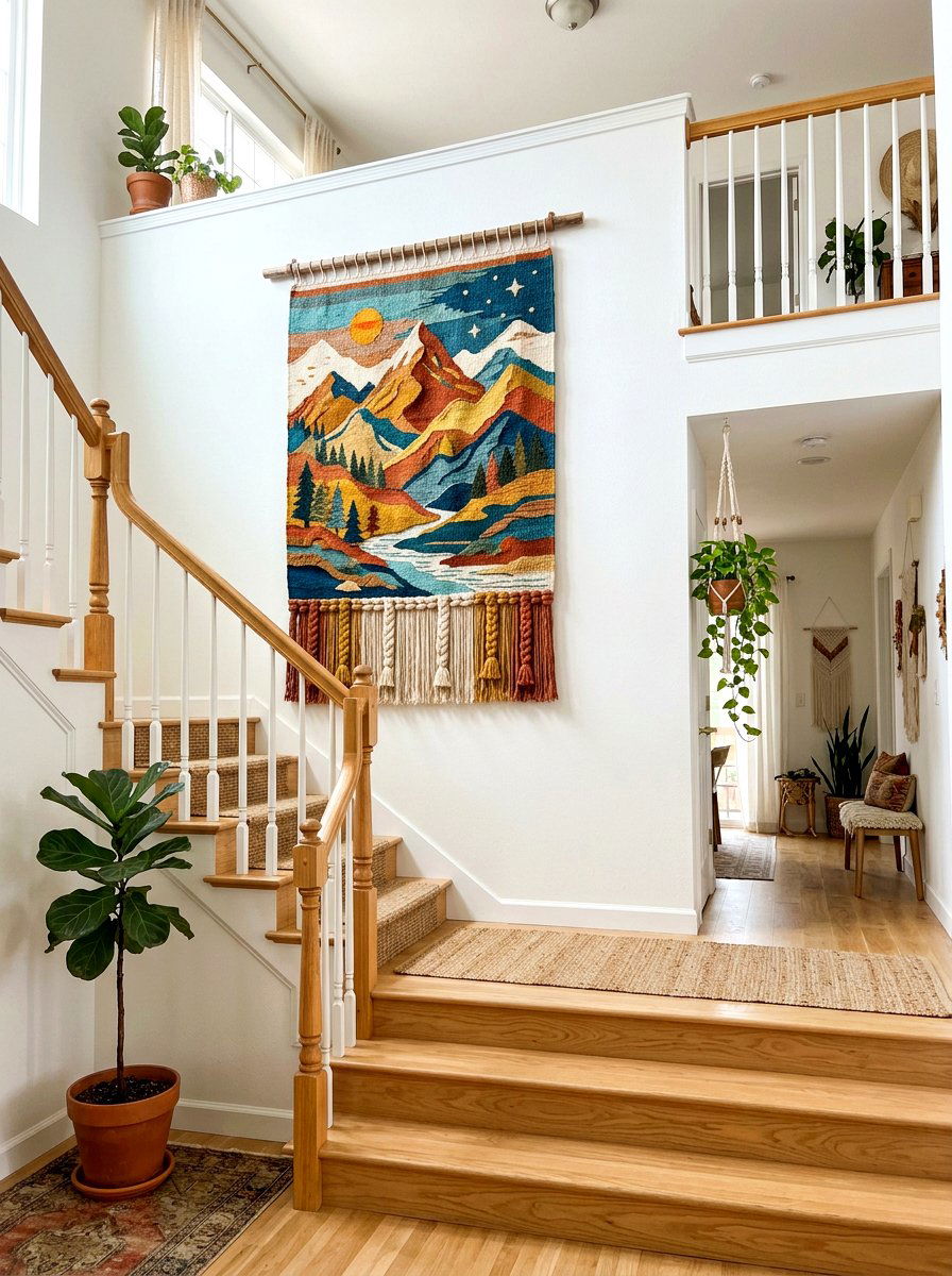 Boho Tapestry - 30 staircase decor ideas