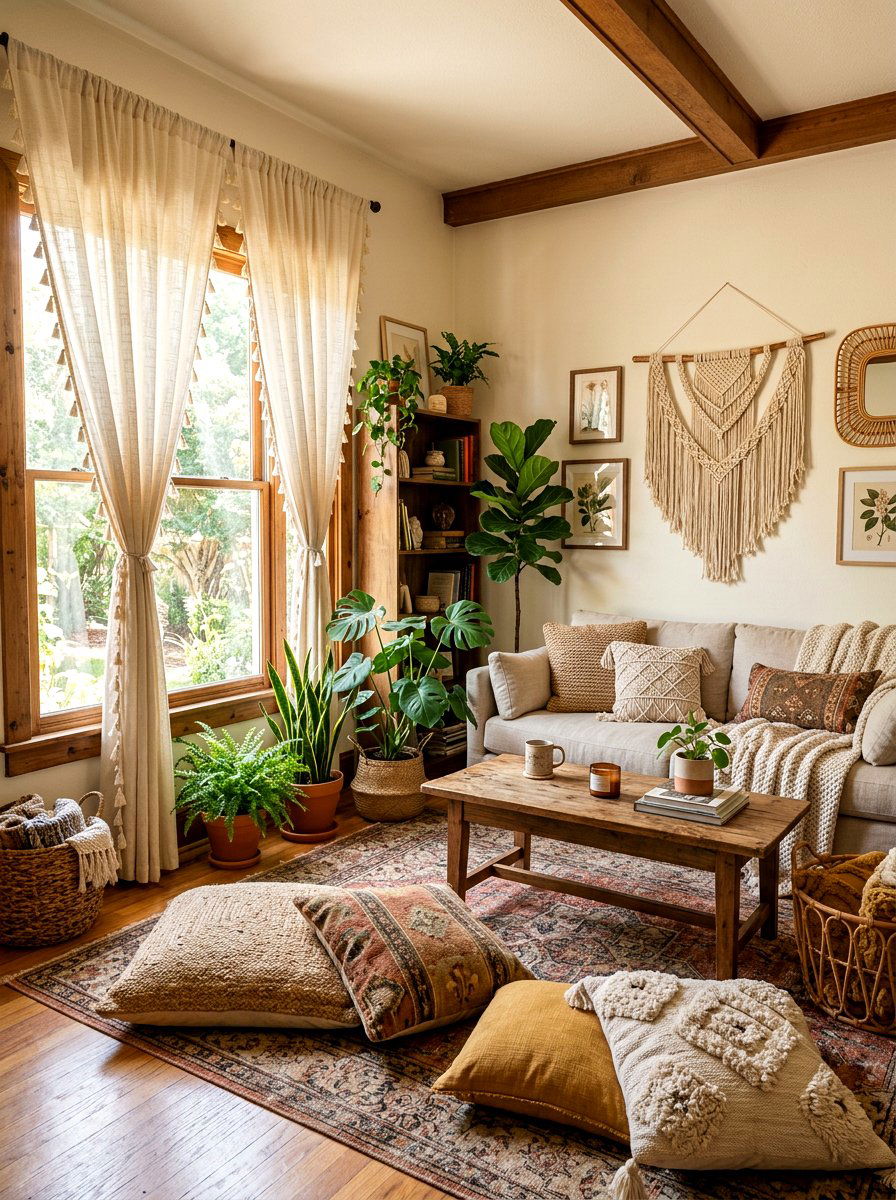 Boho Tassel Curtains - 30 statement drapes living room ideas