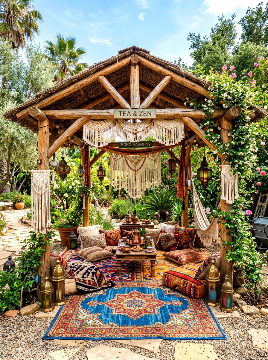Boho Tea Garden Gazebo - 30 garden tea gazebo ideas